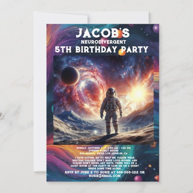 Neurodivergent Autistic Birthday Party Invitation (Front)