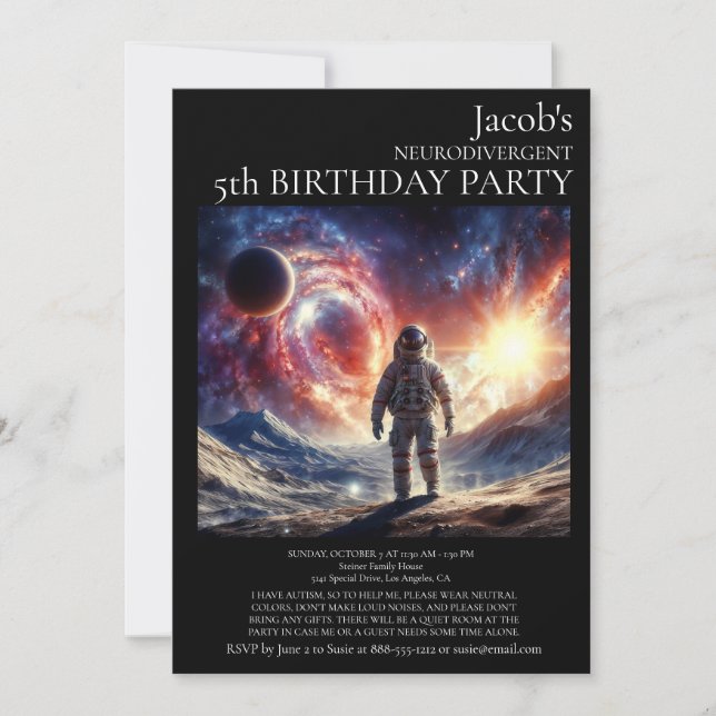 Neurodivergent Autistic Birthday Party Invitation (Front)