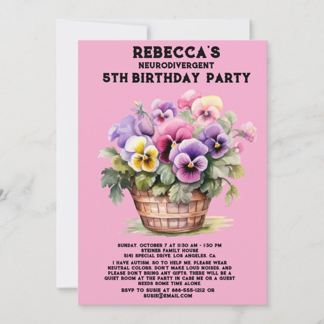 Neurodivergent Autistic Birthday Party Invitation (Front)