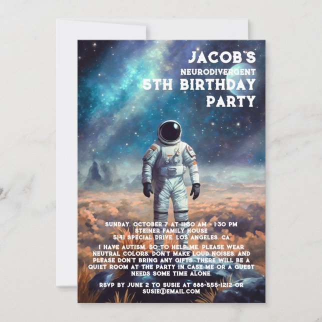 Neurodivergent Autistic Birthday Party Invitation (Front)