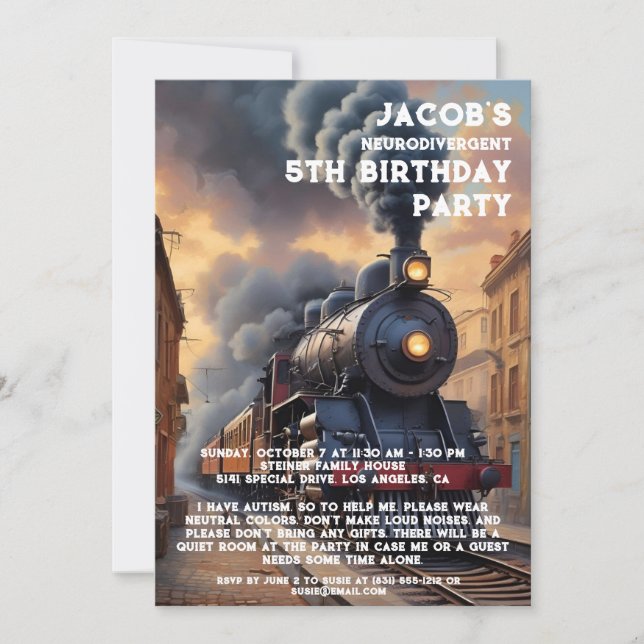 Neurodivergent Autistic Birthday Party Invitation (Front)