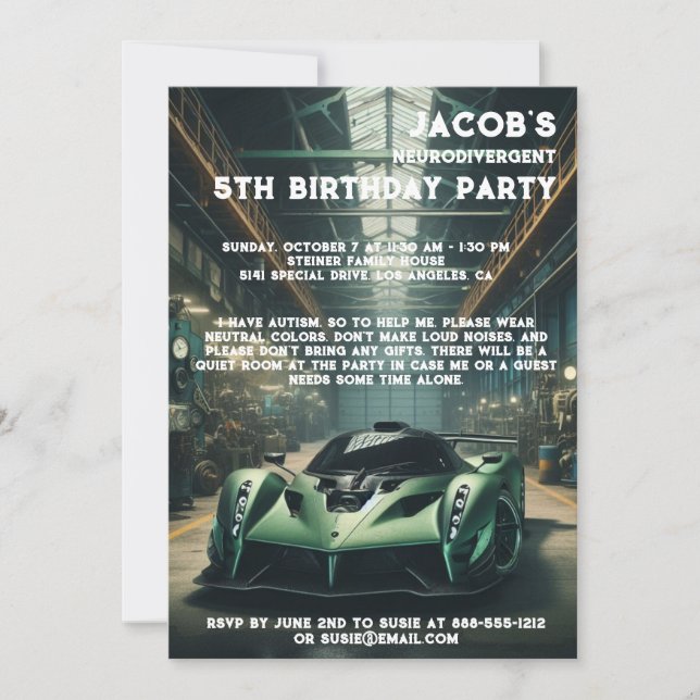 Neurodivergent Autistic Birthday Party Invitation (Front)