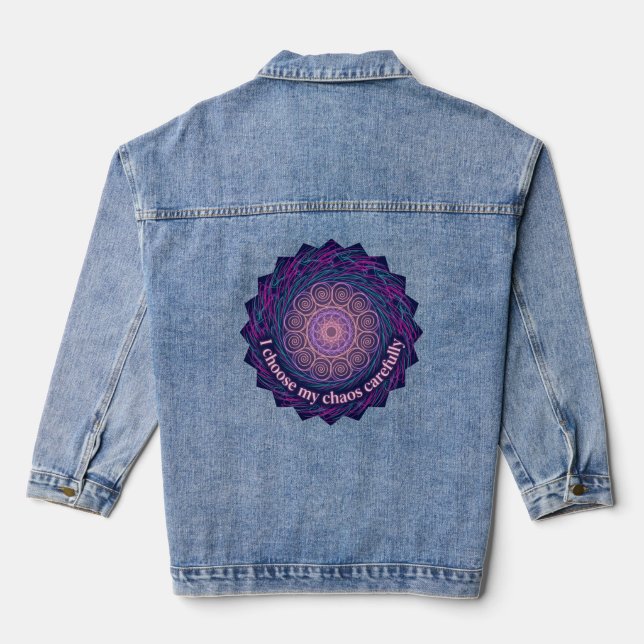 Neurodivergent Chaos Quote Neon Mandala Art Denim Jacket (Back)
