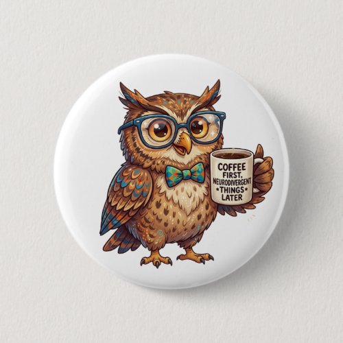 Neurodivergent Owl Funny Meme Coffee First Button