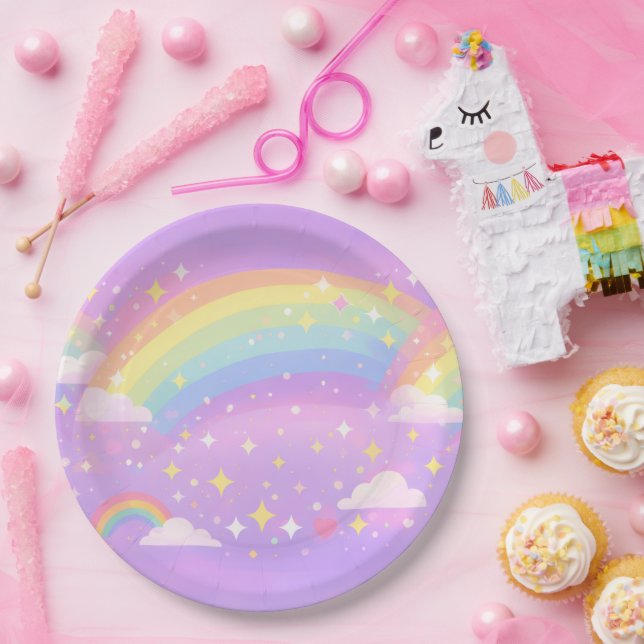 Neurodivergent Pastel Rainbow Party Paper Plates (Party)