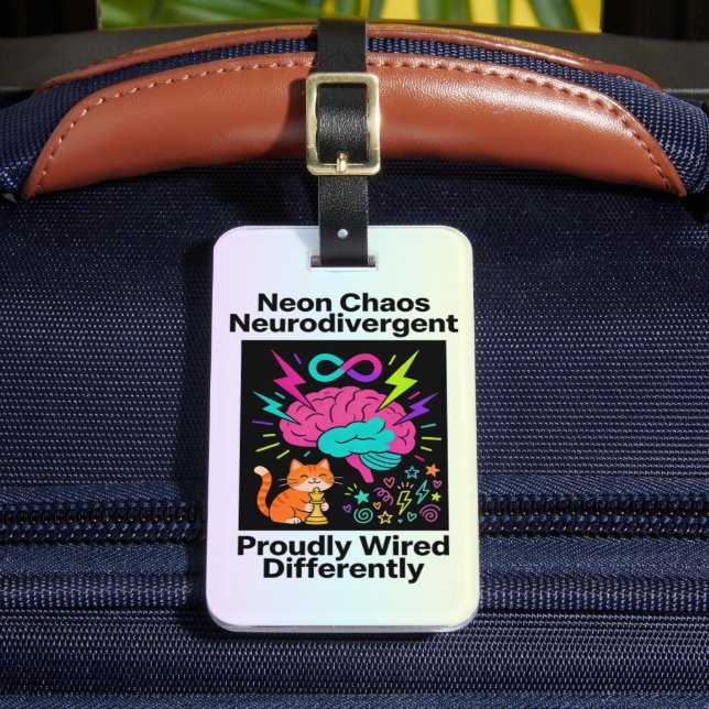 Neurodivergent Pride Wired Differently Neon Chaos Luggage Tag (Front Insitu 2)