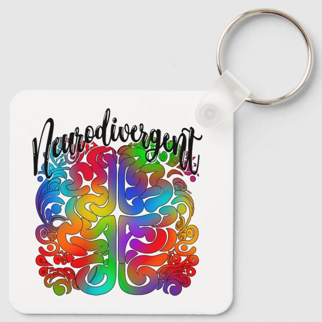 Neurodivergent Rainbow Brain for Autism Acceptance Keychain (Back)