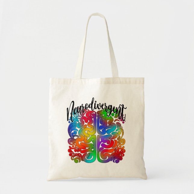 Neurodivergent Rainbow Brain for Autism Acceptance Tote Bag (Front)
