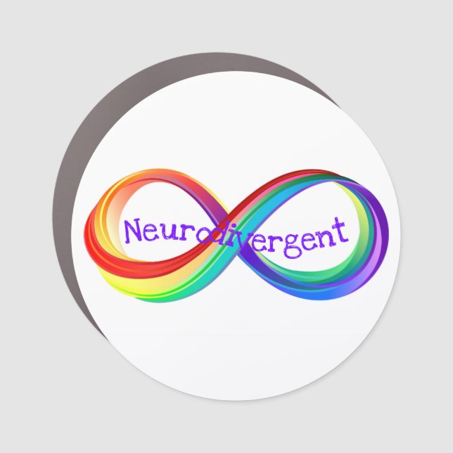 Neurodivergent Rainbow Infinity Symbol Button Car Magnet (Front)