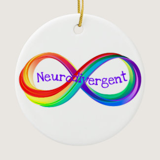 Neurodivergent Rainbow Infinity Symbol Button Ceramic Ornament