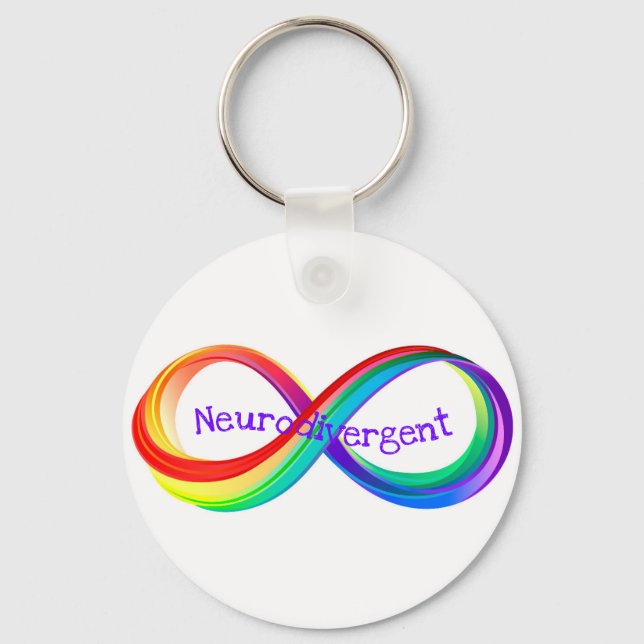 Neurodivergent Rainbow Infinity Symbol Button Keychain (Front)