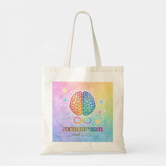 Neurodiverse and Proud Inspirational Quote Pastel Tote Bag (Back)