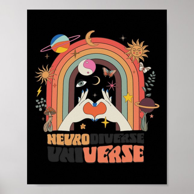 Neurodiverse Universe Celestial Retro Autism Aware Poster (Front)
