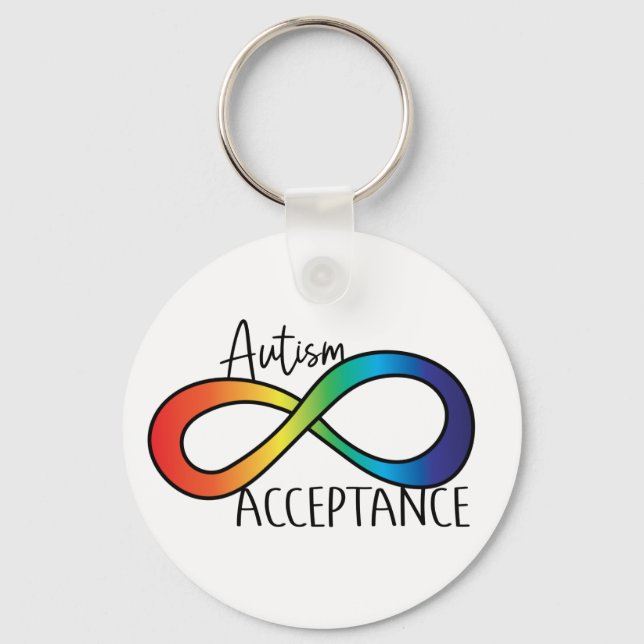 Neurodiversity Autism Acceptance Rainbow Button Keychain (Front)