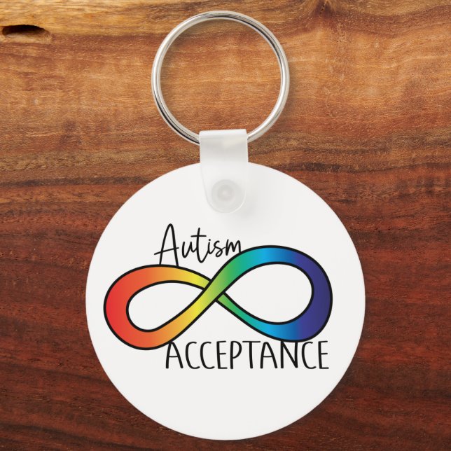 Neurodiversity Autism Acceptance Rainbow Button Keychain (Front)