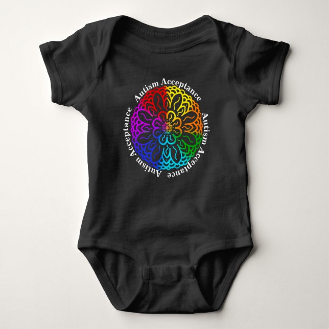 Neurodiversity Autism Acceptance Rainbow Mandala B Baby Bodysuit (Front)