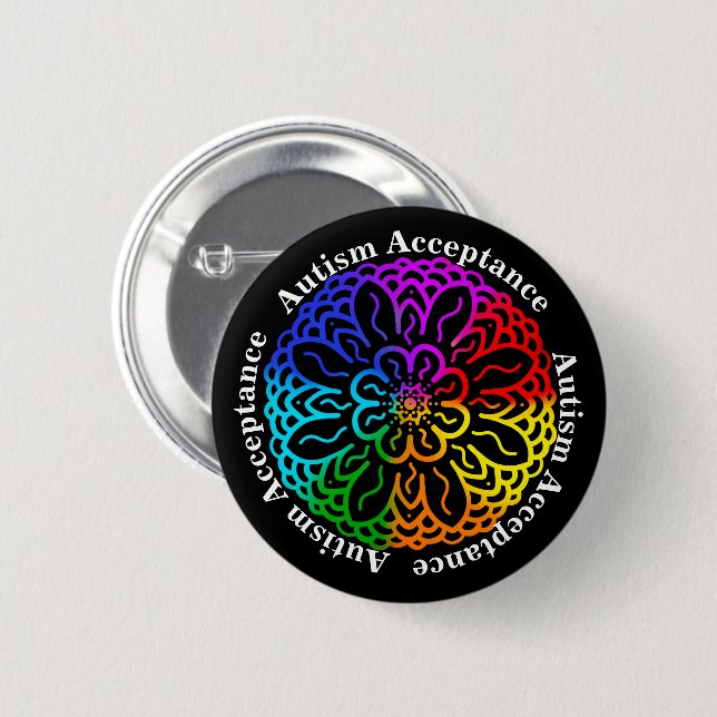 Neurodiversity Autism Acceptance Rainbow Mandala B Button (Front & Back)