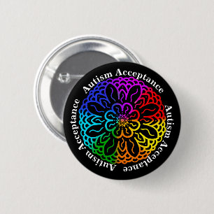 Neurodiversity Autism Acceptance Rainbow Mandala B Button
