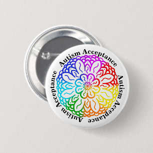 Neurodiversity Autism Acceptance Rainbow Mandala Button