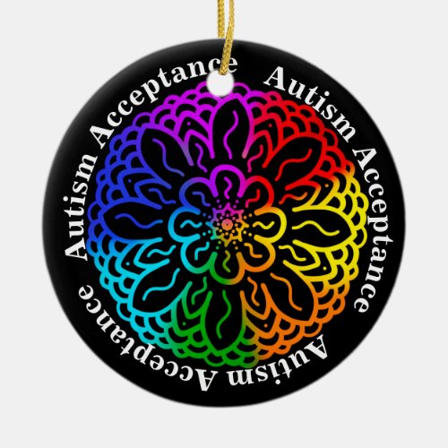 Neurodiversity Autism Acceptance Rainbow Mandala C Ceramic Ornament