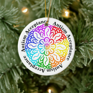 Neurodiversity Autism Acceptance Rainbow Mandala Ceramic Ornament