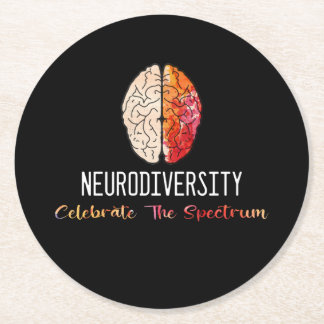 Neurodiversity Autism Spectrum ASD ADHD Rainbow Round Paper Coaster