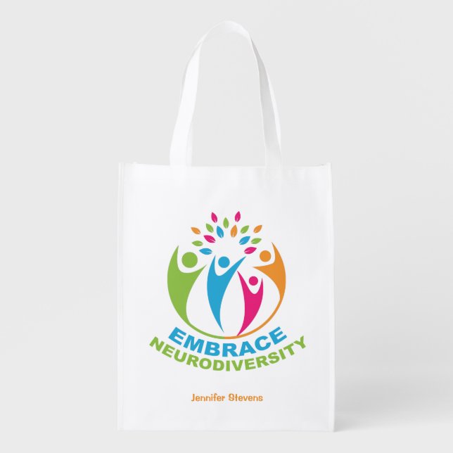 Neurodiversity Autism Spectrum Cute Personalized Grocery Bag (Front)