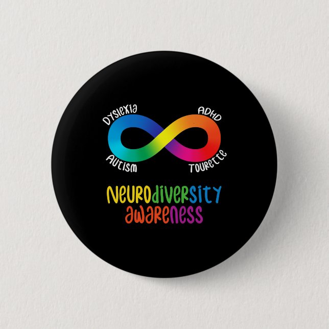 Neurodiversity Awareness Adhd Autism Dyslexia Tour Button (Front)