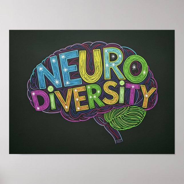Neurodiversity awareness chalkboard style colorful poster (Front)