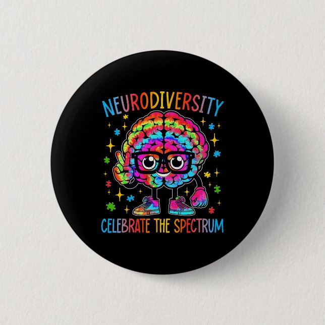 Neurodiversity Brain Autism Awareness Asd Adhd Men Button (Front)