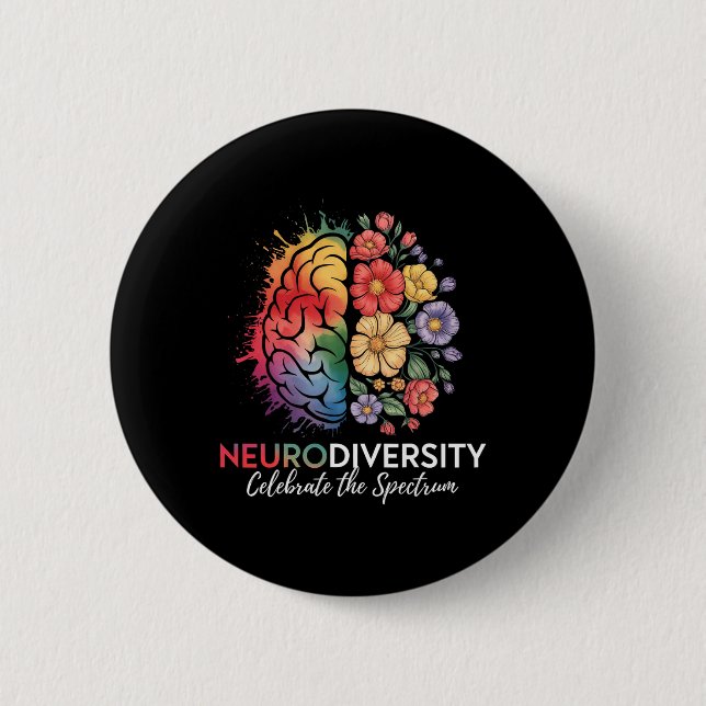 Neurodiversity Brain Floral Celebrate The Spectrum Button (Front)