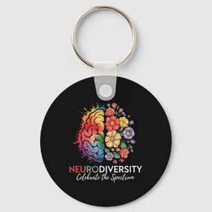 Neurodiversity Brain Floral Celebrate The Spectrum Keychain