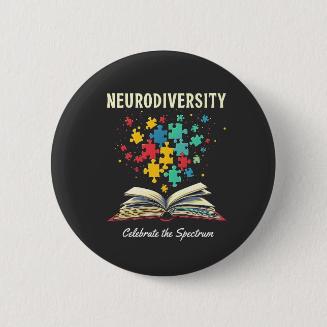 Neurodiversity Celebrate the Spectrum Book Autism  Button (Front)