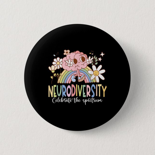 Neurodiversity Celebrate The Spectrum Brain Autism Button (Front)