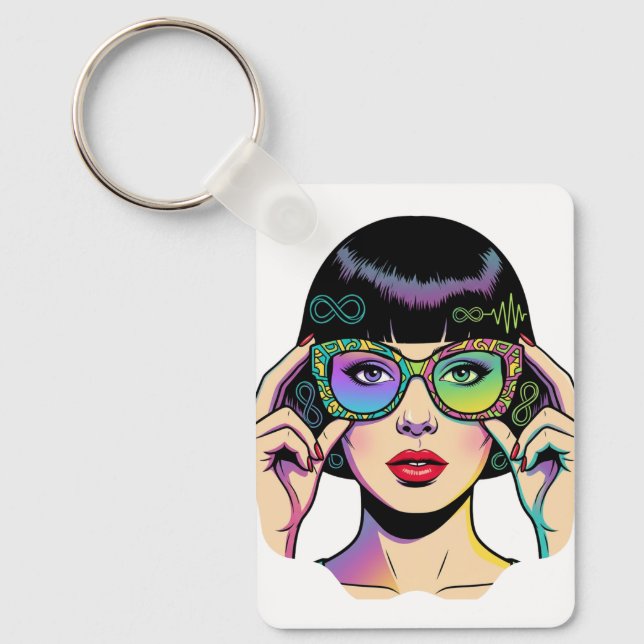 Neurodiversity Infinity Symbol Pop Art Woman  Keychain (Front)