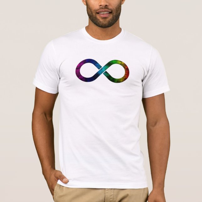 Neurodiversity infinity watercolor over black T-Shirt (Front)