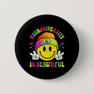 Neurodiversity Is Beautiful Smile Face Autism Awar Button