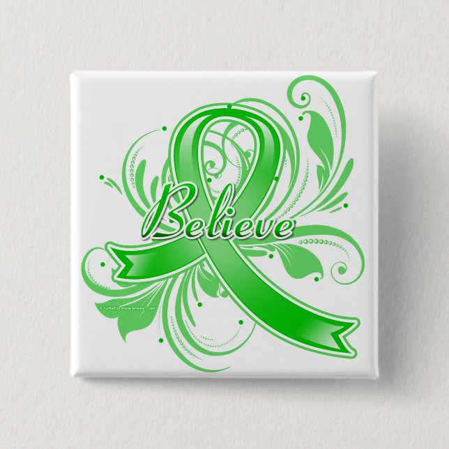 Neurofibromatosis Believe Flourish Ribbon Button (Front)