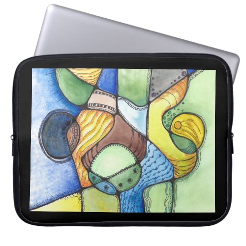 Neurographic Act in blue green yellow 15 Laptop Sleeve