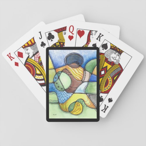 Neurographic Art in Green Blue and Yellow Playing Cards