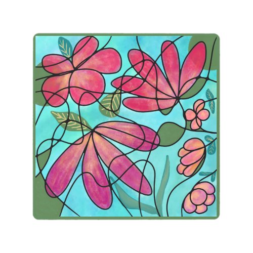 NEUROGRAPHIC SPRING FLOWERS WATERCOLORS METAL PRINT