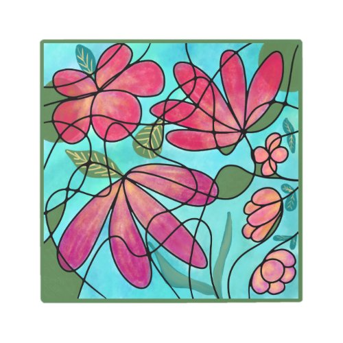 NEUROGRAPHIC SPRING FLOWERS WATERCOLORS METAL PRINT