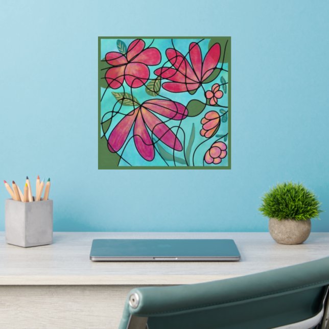 NEUROGRAPHIC SPRING FLOWERS WATERCOLORS WALL DECAL  (Home Office 2)
