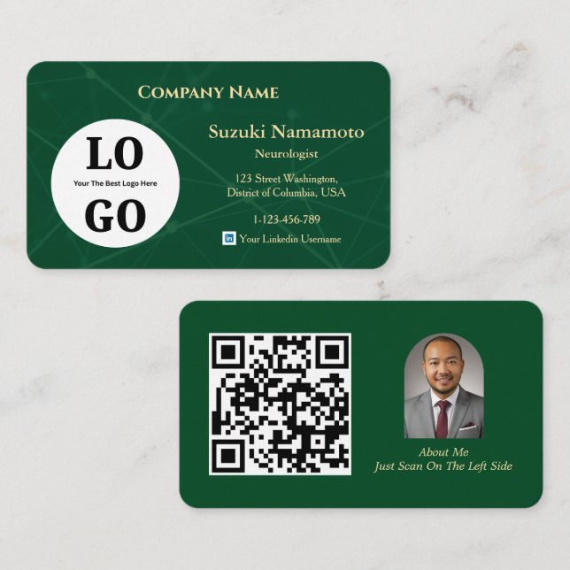 Neurology Business Card Custom Logo Emerald Green (Front/Back)