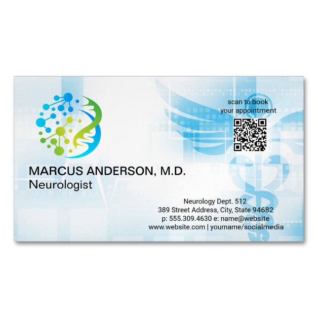Neurology Logo | Medical Background Business Card Magnet (Front)