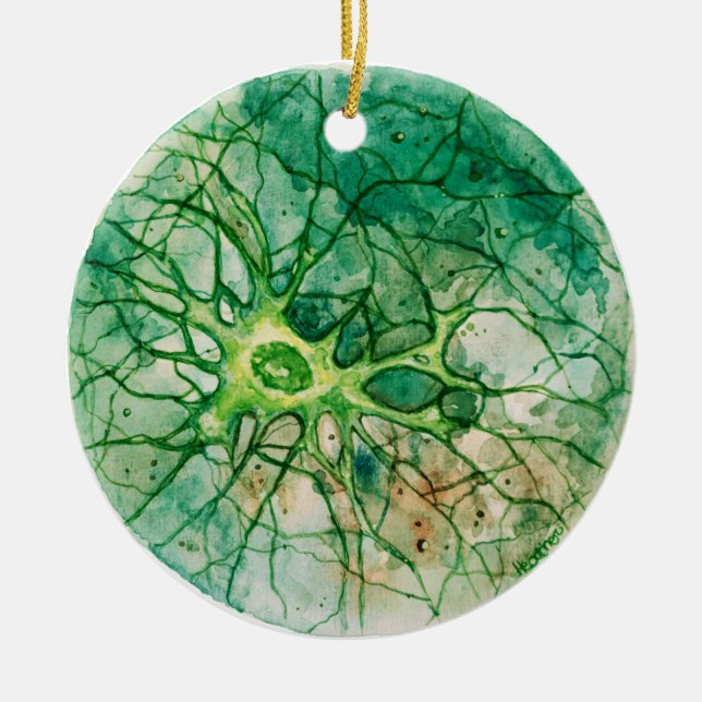 Neuron - Watercolor Green Ceramic Ornament (Front)