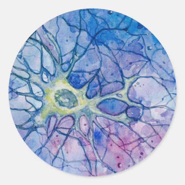 Neuron Watercolour Classic Round Sticker (Front)
