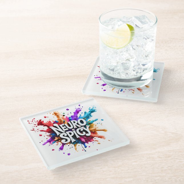 NEUROSPICY neurodiversity autism adhd dyslexia Glass Coaster (Angled)