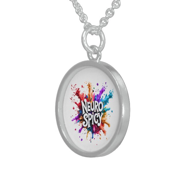 NEUROSPICY neurodiversity autism adhd dyslexia Sterling Silver Necklace (Front Right)