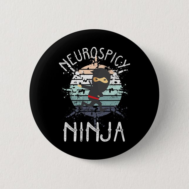 Neurospicy Ninja Autism Awareness Neurodiverse Adh Button (Front)